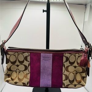 Coach Shoulder Bag in Purple and Tan Canvas